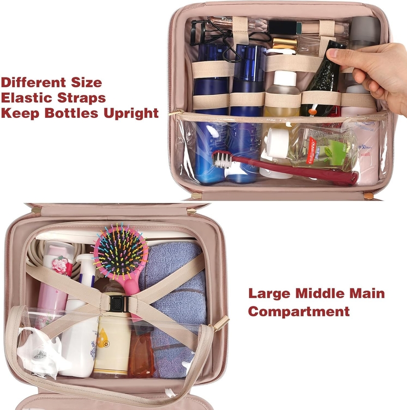 Gros sac de voyage personnalisé suspendu imperméable à l'eau salle de bain produits de toilette cosmétiques conteneur pleine taille avec porte-bande élastique
