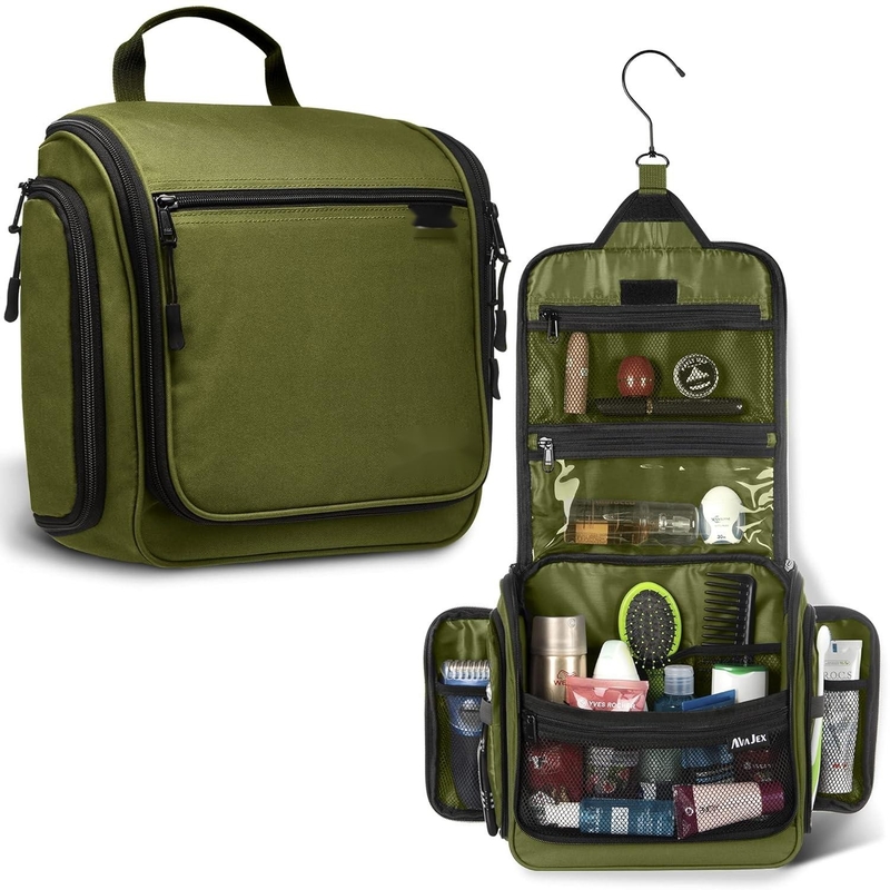 L'eau étanche grande hygiène toilette maquillage cosmétiques sacs à dos personnalisables avec crochet pivotant métallique pour hommes femmes