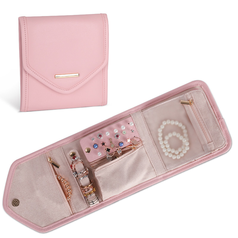 Sac à bijoux pliable pour le stockage de bijoux, mini organisateur de voyage, sac à rouleaux de bijoux, 14,5 x 3 x 15 cm