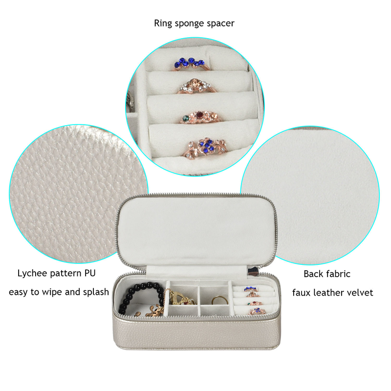 Sacs de rangement de maquillage et bijoux Boîte en cuir en PU Portable 7x3.15x1.97 