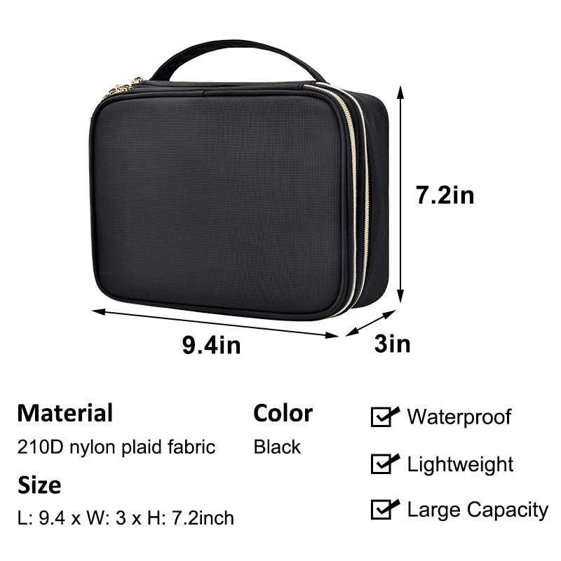 Gros sac à bijoux grand double couche Voyage 210D Nylon 9.4x3x7.2 