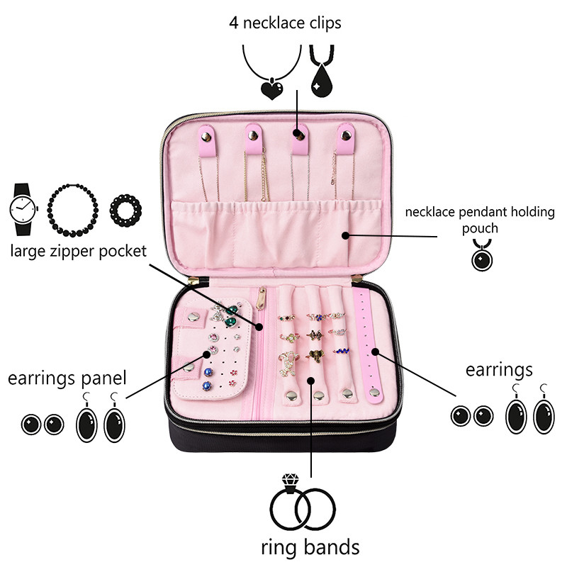 Gros sac à bijoux grand double couche Voyage 210D Nylon 9.4x3x7.2 