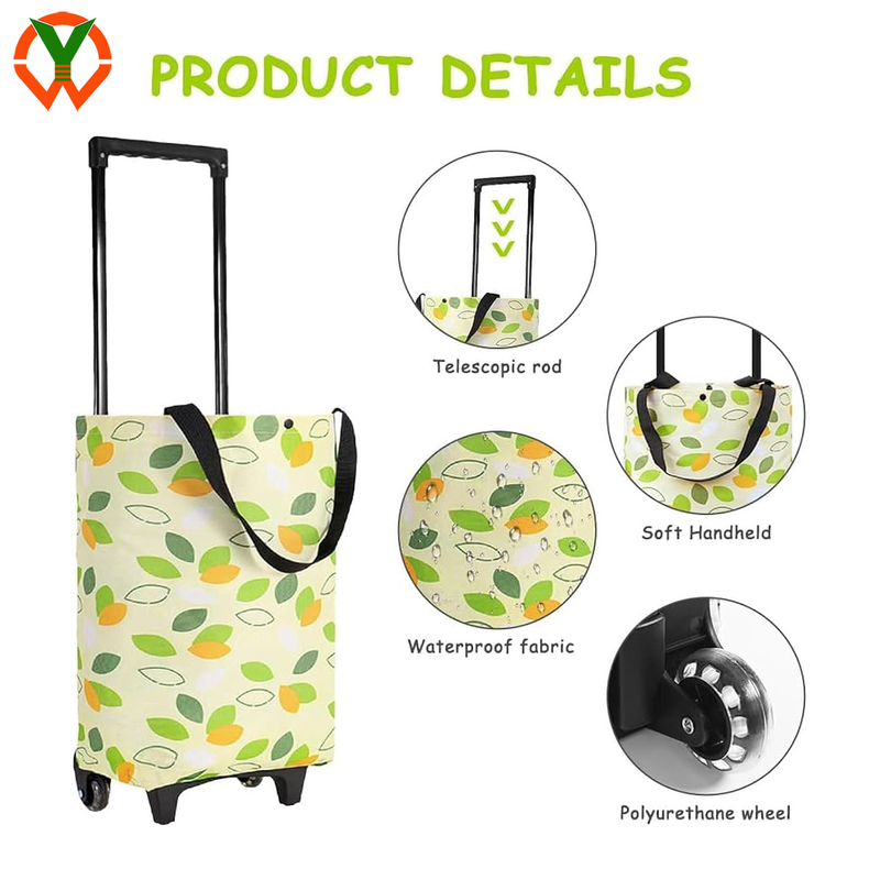2 en 1 sac de magasinage pliable durable avec roues Produits d'épicerie réutilisables